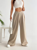 gbolsos  Solid High Waist Pants, Casual Wide Leg Ruched Pants, Women's Clothing