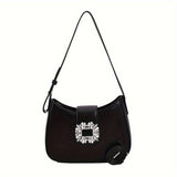 Luxury Shoulder Bag For Women, Rhinestone Decor Underarm Bag, Fashion Buckle Decor Handbag & Purse