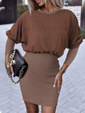 Color Block Bodycon Dress, Elegant Crew Neck Long Sleeve Dress, Women's Clothing