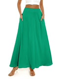 gbolsos  Pleated Long Skirt, Loose Solid Casual Skirt For Spring & Summer, Women's Clothing