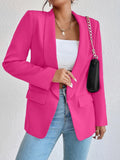 Solid Open Front Blazer, Casual Lapel Long Sleeve Blazer For Office, Women's Clothing