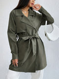 Tie Waist Trench Coat, Long Sleeve Casual Coat For Fall & Winter, Women's Clothing