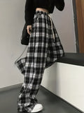 gbolsos  Plaid Drawstring Straight Leg Pants, Casual Loose Pants For Spring & Fall, Women's Clothing