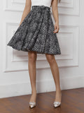 Allover Print Tie Waist Skirt, Elegant Swing Skirt For Spring & Summer, Women's Clothing
