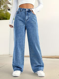 gbolsos  High Waist Versatile Straight Jeans, Loose Fit Slant Pockets Casual Denim Pants, Women's Denim Jeans & Clothing