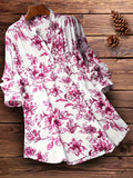 Floral Print Button Front Blouse, Casual Long Sleeve Blouse For Spring & Fall, Women's Clothing