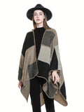 Colorblock Plaid Pattern Cape Cardigan, Casual Open Front Cardigan, Women's Clothing