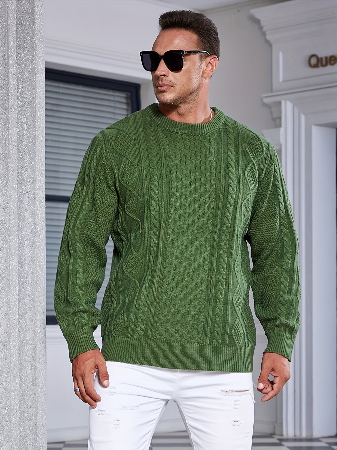 gbolsos  Men's Knit Argyle Sweater, Fashion Pullover Long-sleeved Sweater For Spring & Autumn, Plus Size