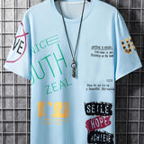 Men's Stylish Slogan Print Trendy T-shirt, Crew Neck Short Sleeve Tops, Graphic Tee Men's Clothes Summer, Men's Outfits