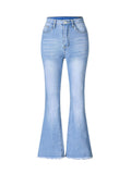 Trendy Girls Slim Bootcut Stretch Light Washed Denim Flared Pants, Versatile Bottom Trousers For Youth Kids Outwear