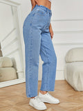 gbolsos  Light Blue Casual Straight Jeans, Non-Stretch Loose Fit Slash Pockets Denim Pants, Women's Denim Jeans & Clothing