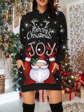 Christmas Print Casual Hoodie Dress Long Sleeve Hooded Dress