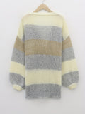 gbolsos  Plus Size Casual Cardigan, Women's Plus Stripe Print Long Sleeve Open Front Sweater Cardigan