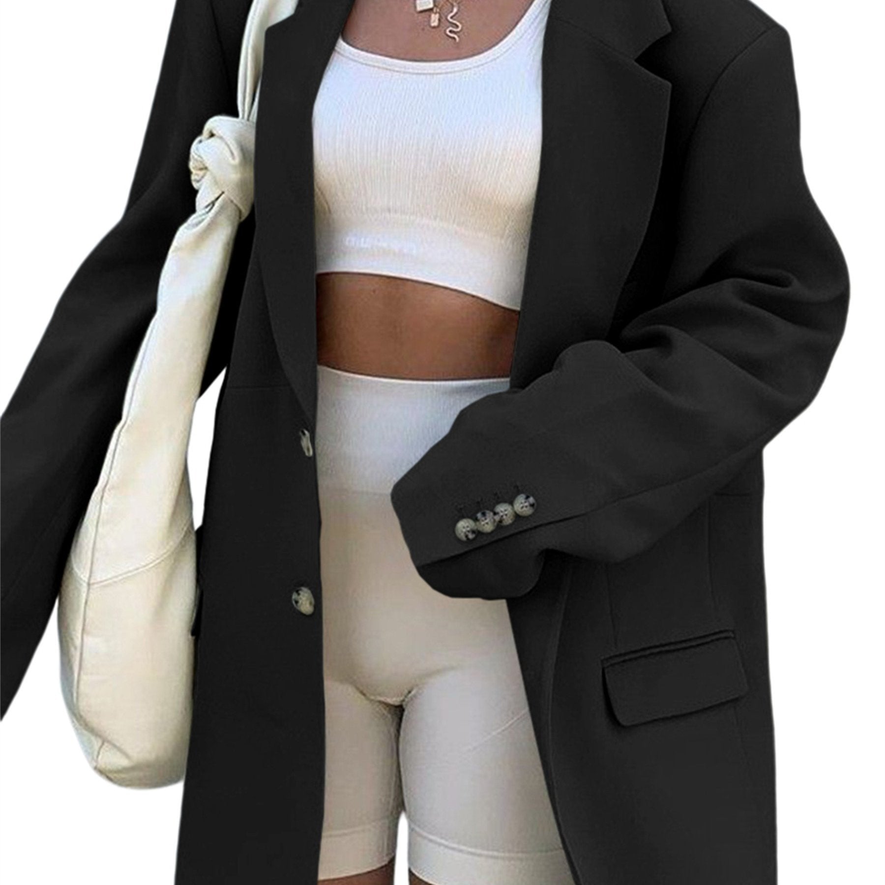 gbolsos  Women's Oversized Casual Blazer Lapel Long Sleeve Elegant Open Front Solid Work Jacket