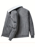 Men's Trendy Corduroy Jacket, Casual Lapel Zip Up Warm Fleece Coat For Outdoor Fall Winter