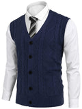 gbolsos  Plus Size Men's V-Neck Sweater Vest Cable Knit Silm Fit Sleeveless Casual Button Cardigan Vest