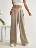 gbolsos  Solid High Waist Pants, Casual Wide Leg Ruched Pants, Women's Clothing