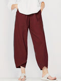 gbolsos  Loose Pocket Pants, Casual Elastic Waist Solid Fashion Comfy Spring & Summer Pants, Women's Clothing