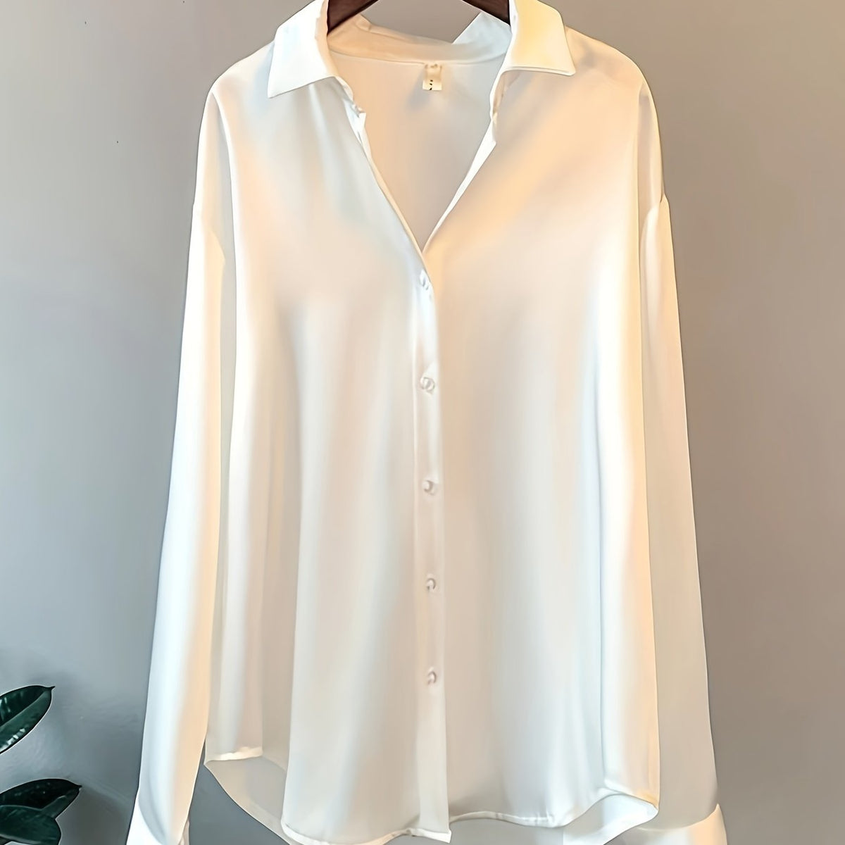 gbolsos  Solid Button Front Simple Shirt, Versatile Long Sleeve Shirt For Spring & Fall, Women's Clothing