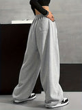 gbolsos  Solid Comfy Wide Leg Pants, Casual Elastic Waist Loose Pants With Pocket, Women's Clothing