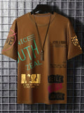 Men's Stylish Slogan Print Trendy T-shirt, Crew Neck Short Sleeve Tops, Graphic Tee Men's Clothes Summer, Men's Outfits