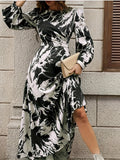 gbolsos Graphic Print Crew Neck Dress, Elegant Long Sleeve Dress For Spring & Fall, Women's Clothing