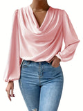 gbolsos  Long Sleeve Cowl Neck Blouse, Solid Casual Top For Fall & Spring, Women's Clothing