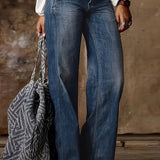 gbolsos Slash Pocket Wide Leg Denim Pants, Vintage Style Washed Loose Straight Jeans, Women's Denim Jeans & Clothing