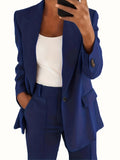 Solid Lapel Pocket Blazer, Elegant Long Sleeve Blazer For Spring & Fall, Women's Clothing