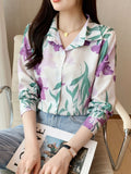 gbolsos  Floral Print Polo Collar Button Shirt, Casual Long Sleeve Shirt For Spring & Fall, Women's Clothing