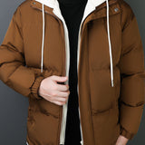 Men's Hooded Padded Jacket, Men Casual Fake Two Piece Padded Coat Windbreaker Zipper For Men Winter