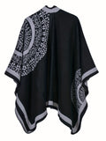 Plus Size Boho Winter Coat, Women's Plus Madala Print Batwing Sleeve Open Front Shawl Coat