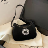 Luxury Shoulder Bag For Women, Rhinestone Decor Underarm Bag, Fashion Buckle Decor Handbag & Purse