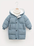 Kid's Hooded Cotton-padded Jacket, Medium Length Warm Zip Up Coat, Boy's Clothes For Winter Outdoor, As Gift