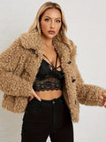 Solid Button Front Teddy Coat, Versatile Faux Fur Thermal Winter Coat, Women's Clothing