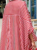 gbolsos  Striped Print Turndown Collar Blouse, Casual Long Sleeve Asymmetrical Hem Long Length Blouse, Women's Clothing