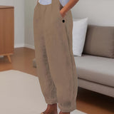 Minimalist Solid Versatile Pants, Casual Wide Leg Elastic Waist Summer Pants, Women's Clothing