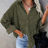 Solid Drop Shoulder Shirt, Casual Button Front Long Sleeve Shirt, Women's Clothing