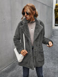 Fuzzy Lapel Fall & Winter Coat, Casual Button Front Long Sleeve Warm Outerwear, Women's Clothing