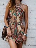 Paisley Print Tie Back Dress, Boho Shirred Waist Sleeveless Dress, Women's Clothing