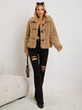 Solid Button Front Teddy Coat, Versatile Faux Fur Thermal Winter Coat, Women's Clothing