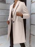 Solid Mid Length Coat, Elegant Open Front Long Sleeve One Button Outerwear, Women's Clothing