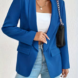 Solid Open Front Blazer, Casual Lapel Long Sleeve Blazer For Office, Women's Clothing