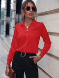 Women's Blouse Elegant Solid Lapel Button Long Sleeve Fashion Fall Winter Blouse