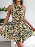 Floral Print Belted Beach Dress, Sleeveless Casual Vacation Dress For Summer & Spring, Women's Clothing