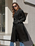 Tie Waist Trench Coat, Button Up Casual Coat For Winter & Fall, Women's Clothing