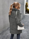 Fuzzy Lapel Fall & Winter Coat, Casual Button Front Long Sleeve Warm Outerwear, Women's Clothing