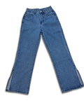 gbolsos  Blue Split Side Denim Pants, Slash Pockets High Waist Versatile Straight Jeans, Women's Denim Jeans & Clothing