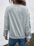 gbolsos  Solid Crew Neck Pleated Sweatshirt, Casual Long Sleeve Sweatshirt, Women's Clothing