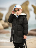 Kid's Hooded Cotton-padded Jacket, Medium Length Warm Zip Up Coat, Boy's Clothes For Winter Outdoor, As Gift